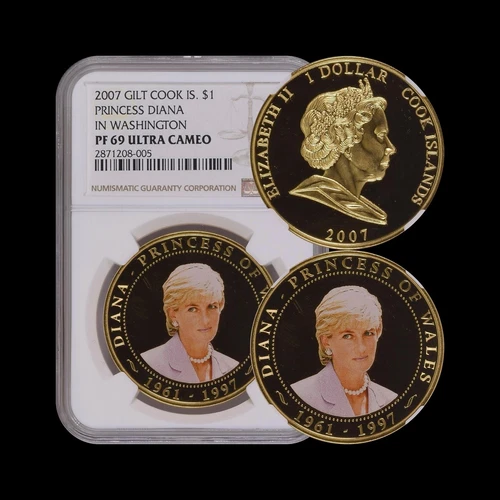 COOK ISLANDS. 2007, Dollar - NGC PF69 - Top Pop 🥇 Princess Diana, Washington DC