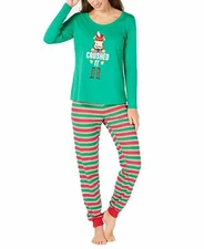 Family Pajamas Womens Crushed It Red and Green Stripe Pajama Set Green L