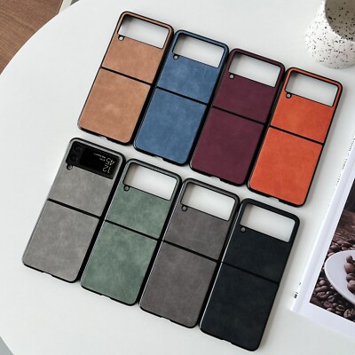 For Samsung Galaxy Z Flip 6 5 4 3 New Solid Color Leather Shockpoof Phone Case