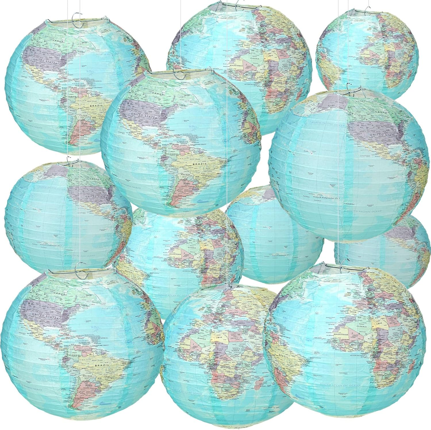 12 Piezas 10 Pulgadas Alrededor del Mundo Decoraciones Globo Colgante Papel Linterna Viaje T