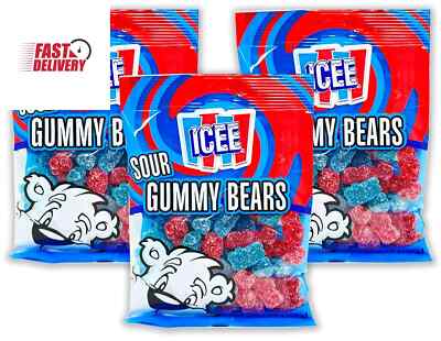Icee Sour Gummy Bears, Sour Candy, Gummy Candy Cherry and Blue Raspberry 3 Pack