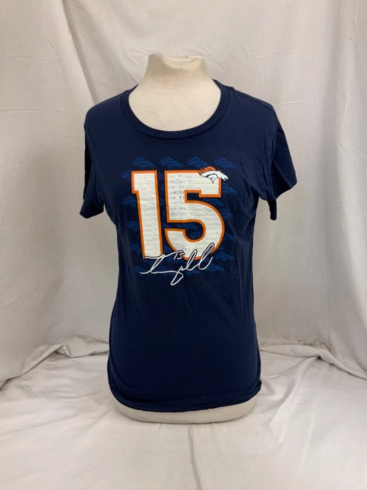 Camiseta Denver Broncos L Azul 100% Algodón Manga Corta Crew Nueva Sin Etiquetas YGI P2-327 Foto 3 de 4