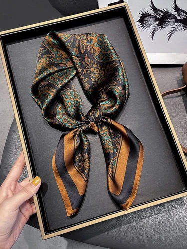 Bufanda cuadrada 100 % seda pañuelo para el cuello pañuelo pañuelo cachemir hojas verdes 65*65 cm - Imagen 2 de 4