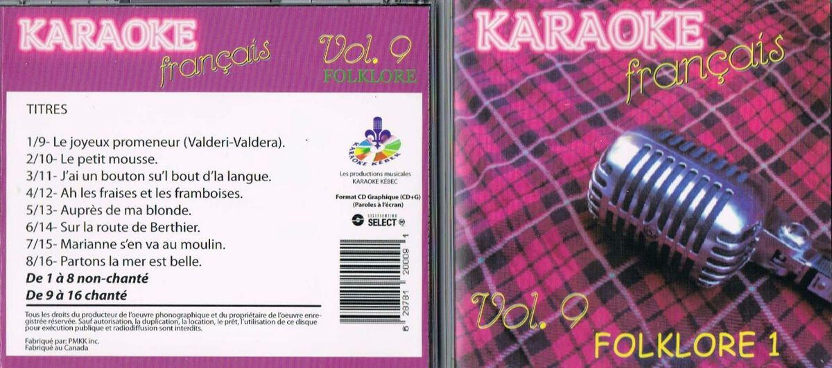 Karaoke CD+G Folklore 1 Francais Vol.9 CDG BRAND NEW, MusicaMonette from  Canada