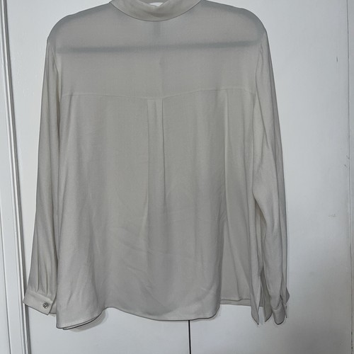 EILEEN FISHER 100% Silk Womens Georgette Crepe Classic Collar Shirt Bone LG NWT - Picture 4 of 7