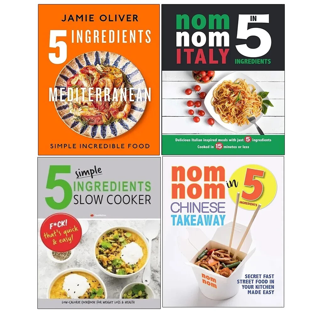 Jamie Oliver, Iota Unisex Nom Nom Italy,5 Simple Ingredients Mediterranean, Nom Nom Chinese 4 Books Set - Image 3
