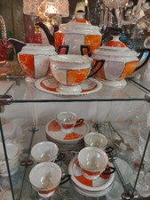P.A.L.T. Czecho-Slovakia Porcelain Tea Set Cup Saucer Set Of 6 Lusterware Orange