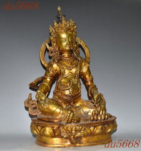 12.6"Tibetan Buddhism temple bronze Yellow Jambhala Mammon Buddha statue - Picture 2 of 9