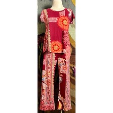 Johnny Was Dragonia Short Sleeve Whimsical Dragon Pajama PJ Sleep Set XS