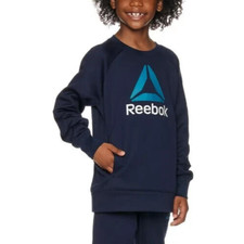 Reebok Boys SIZE S 6-7 Blue Crew Neck Sweatshirt With Large Reebok Logo NAVY NWT