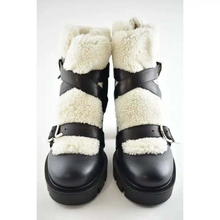 Christian Louboutin Pole Chic 70 Black Leather Shearling Heel