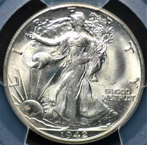 1942 D WALKING LIBERTY HALF DOLLAR PCGS MS 65 FROSTY WHITE AND QUITE CLEAN GEM