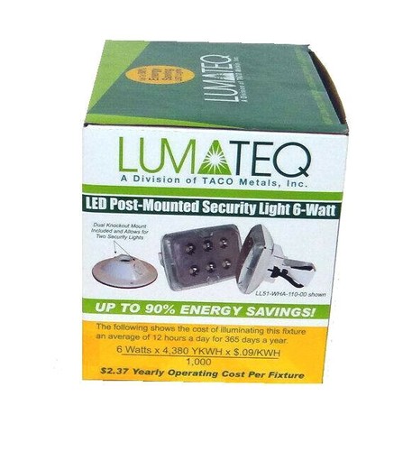 Lumateq LED Post-Mounted Security Light, 6-watt 12 PCS. 90% energy saving. IP-67 - Picture 6 of 8