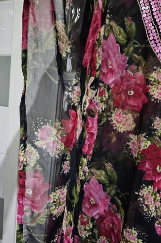 Signatur schwarz & rosa Chiffon Blumen Oversize Overlay Bluse für Damen - UK 22-24 - Bild 5 von 8