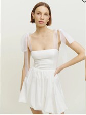 SOLD OUT REFORMATION Enza Tie Strap Bubble Hem Minidress in White size 8 NWOT