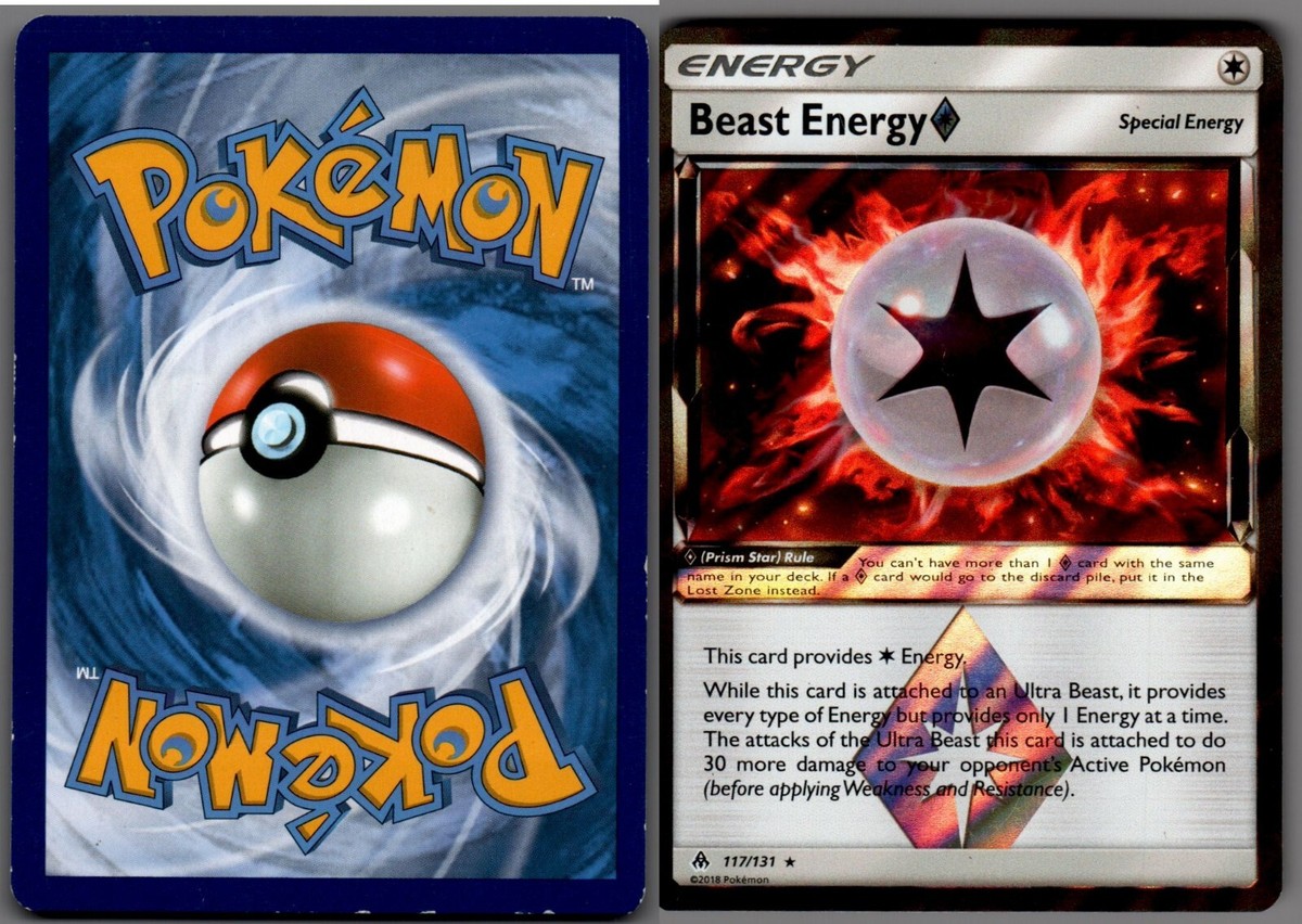 2018 Pokemon, S&M Forbidden Light, #117/131 Beast Energy, Holo Prism Rare