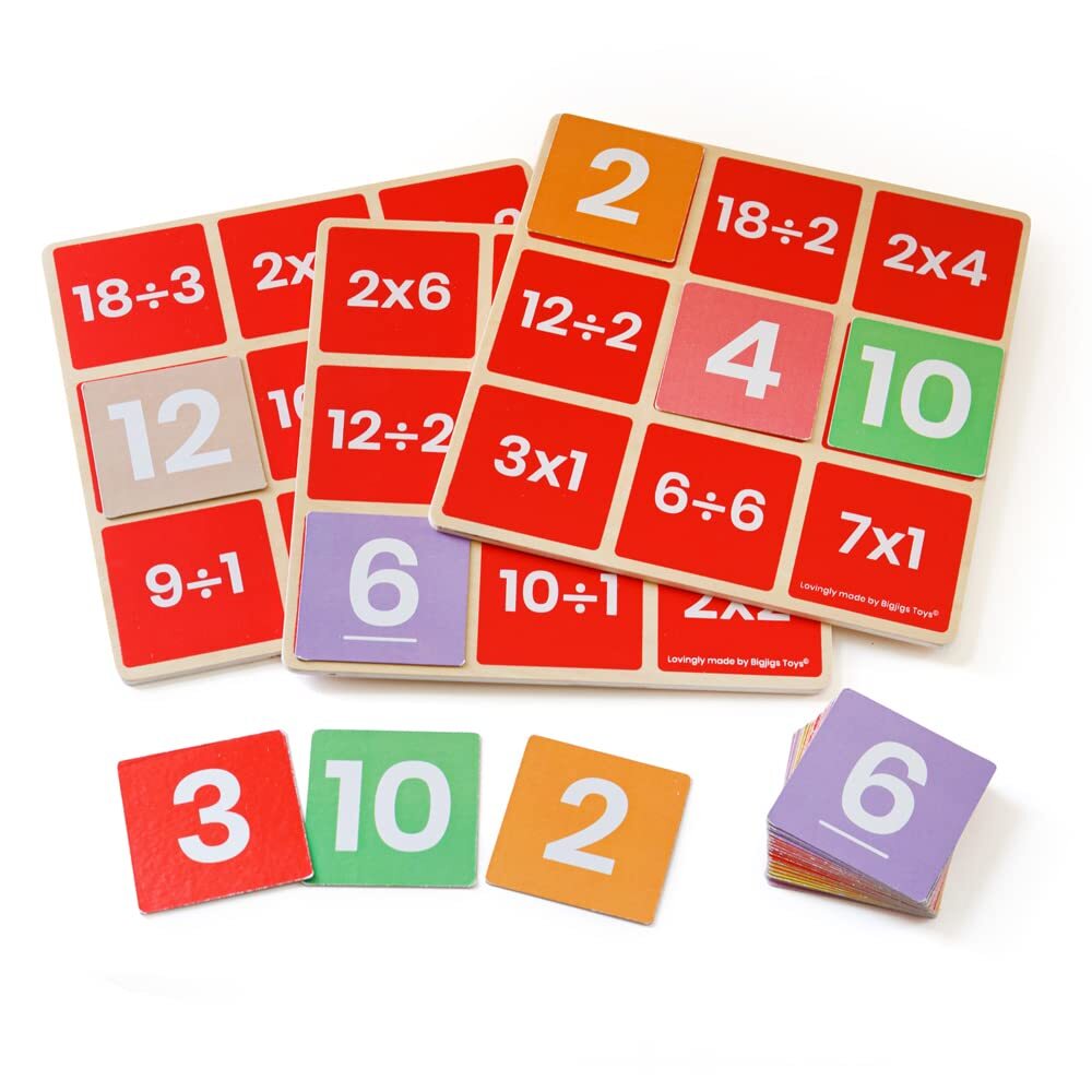 Bigjigs Toys, Maths Bingo Game - Multiply & Divide, Wooden Toys, Maths Game, Kid