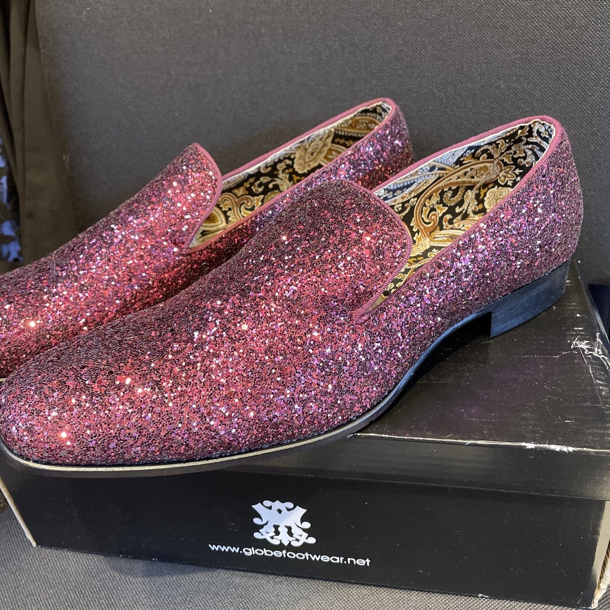 Gold Prom Prom Shoes With Spikes After Midnight Sparkle Fancy Men Shoes  Burgundy GLITTER Size