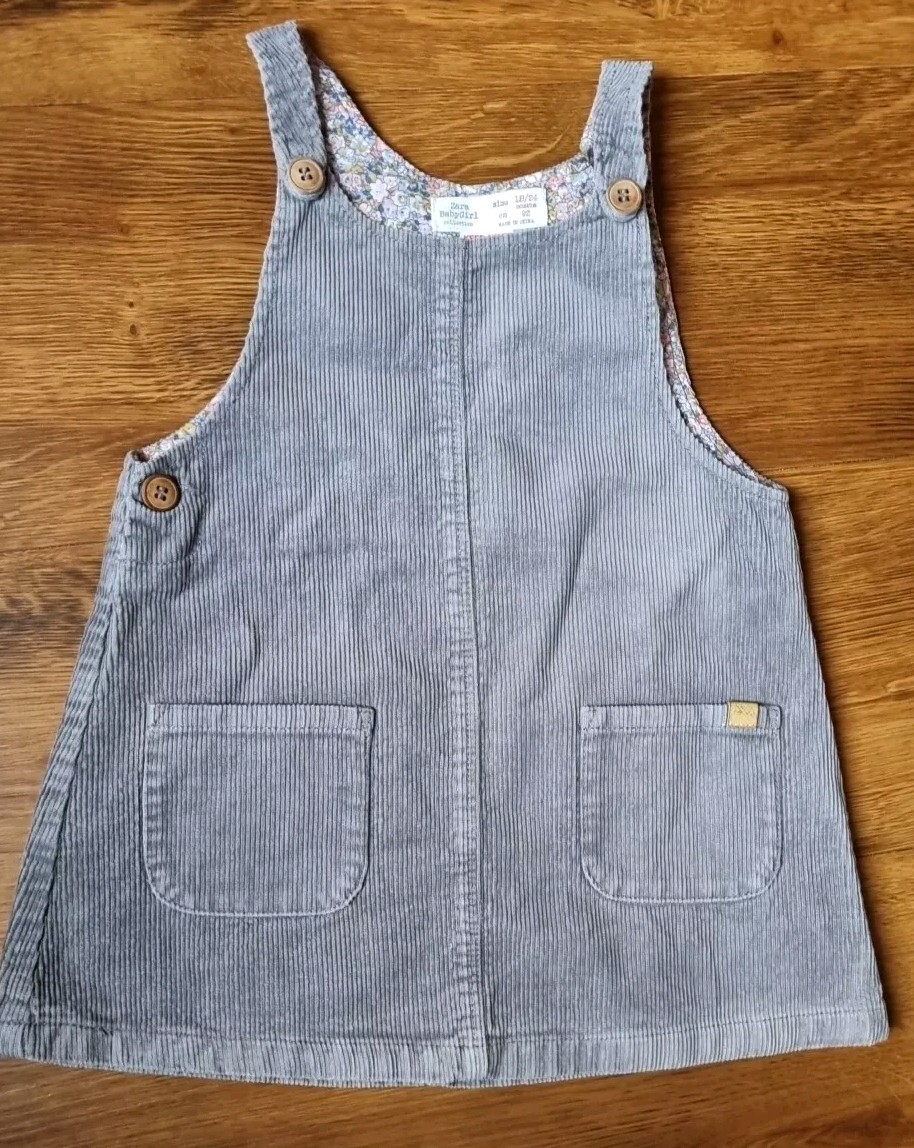 Beautiful Zara Grey Cord Pinafore Dress Age 18 To 24 Months