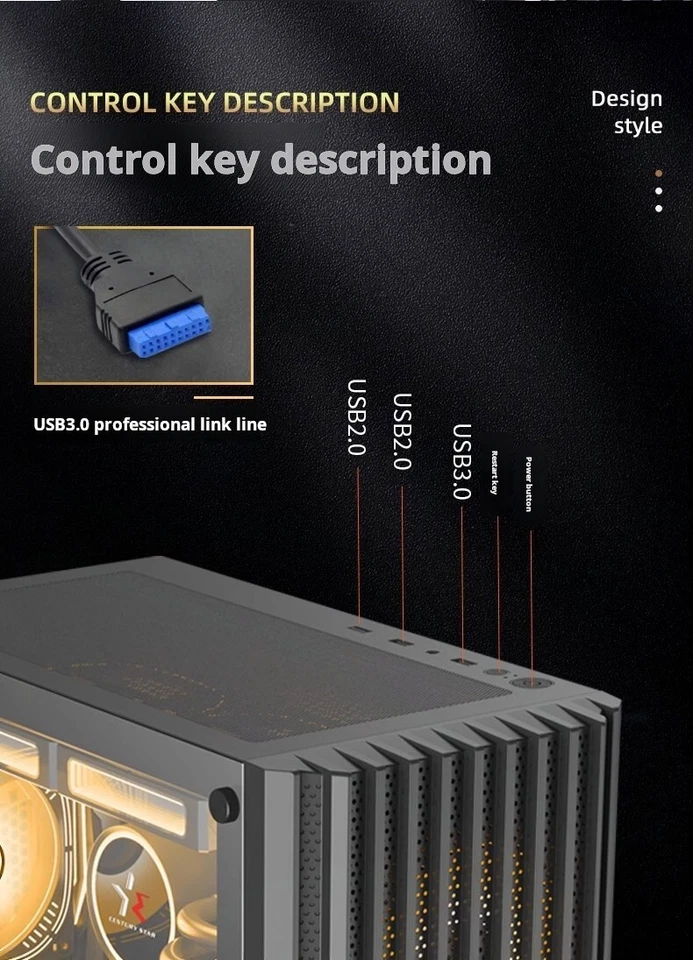 CS Black USB3.0 Tempered Glass M-ATX Tower Gaming Computer Case w/ RGB FAN - Image 3 of 4
