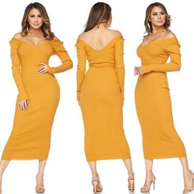mustard bodycon midi dress