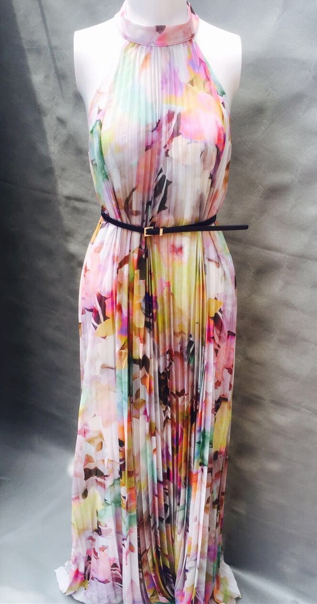 New Ted Baker Eletric Daydream Print Pleated Dress Sz 1,4