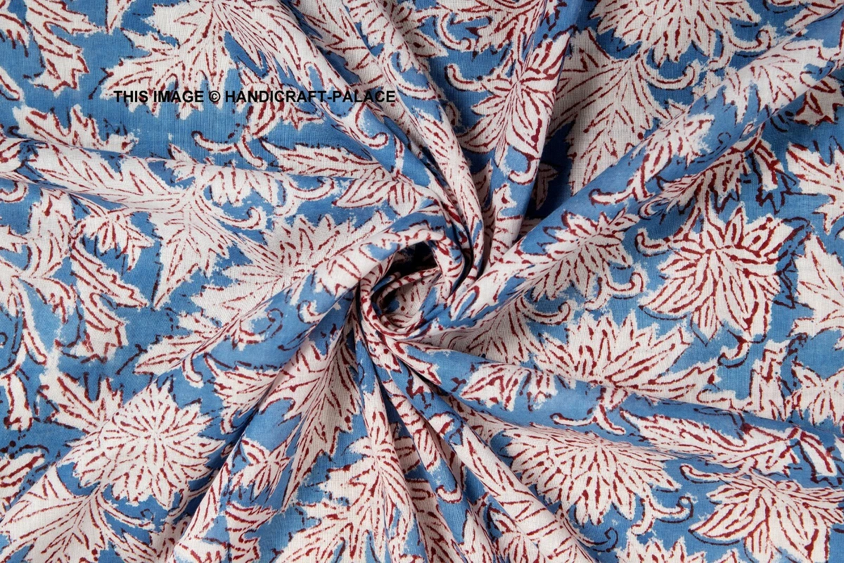 Indian By Yard Fabric Cotton Dress Material Blue Floral Print Hand Block  Fabric | eBay