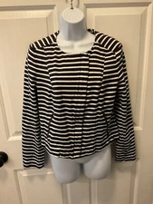 LOFT 100% Cotton Full Zip Front Jacket Blck/White Stripe Sz 10