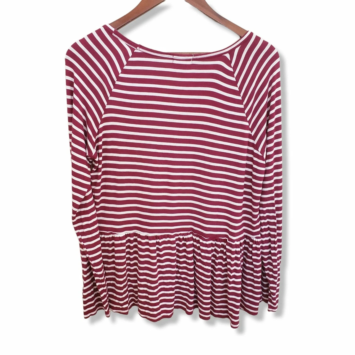 Women s Striped Red White Peplum Top Blouse High Low Long Sleeves