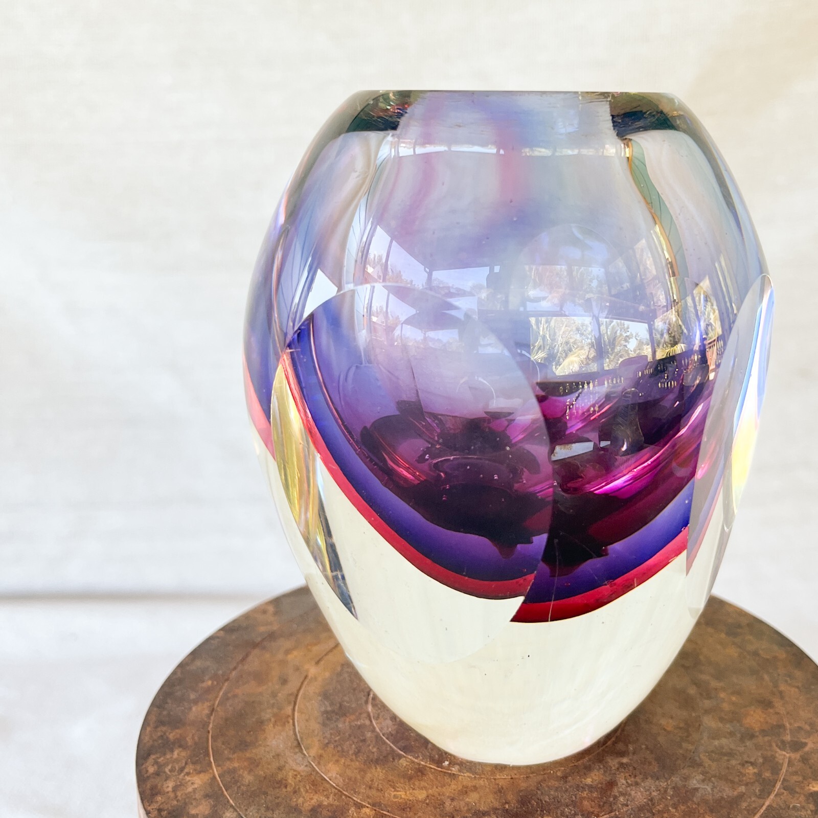 Mid Century Murano Sommerso Faceted Art Glass Vase Flavio Poli