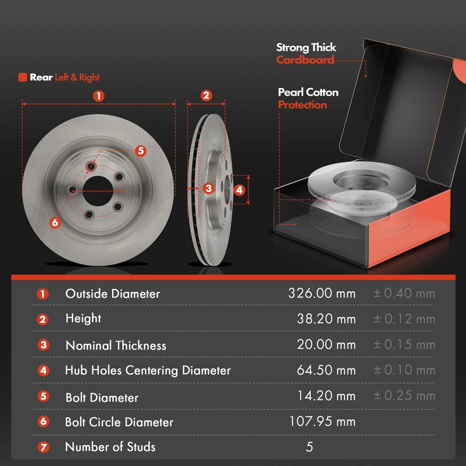 Front & Rear Side Disc Brake Rotor & Brake Pads for Jaguar XF 2010-2015 XJ XK - Image 2 of 4