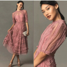 Mac Duggal 8058 Dress Size 2 Pink High Neck Ruffled Tiered Romantic Coquette