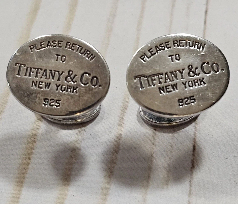 Abotoaduras ovais de prata esterlina 925 Tiffany & Co New York traseira fixa - Imagem 3 de 4