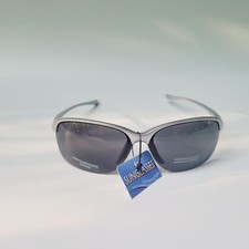 Sunglasses UV Protection Polycarbonate lens Half frame wrap around grey silver