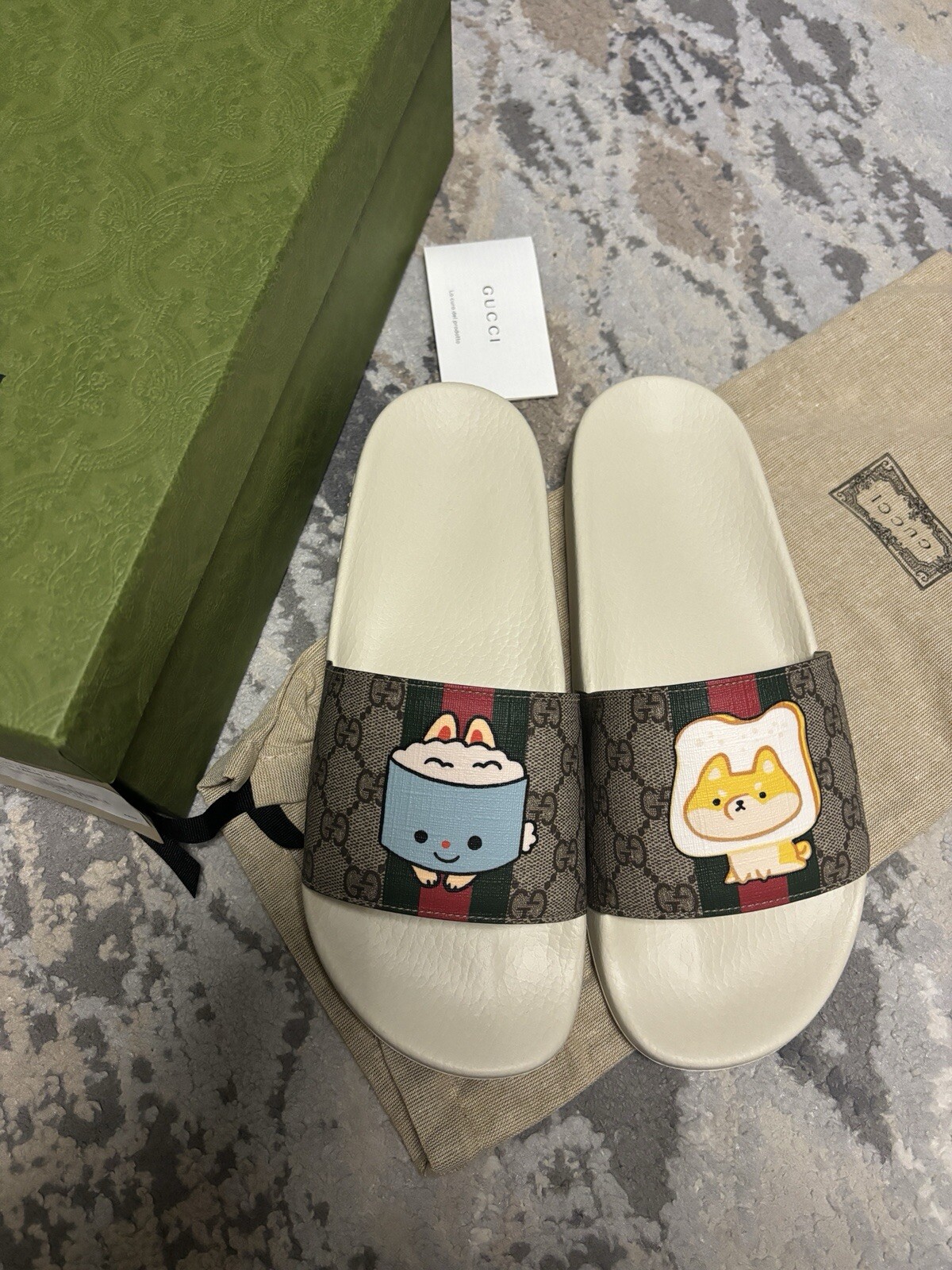 NEW Gucci BUNNY TOAST H20 Animal Web Slides Monogram Sandals G 9 Or G 8