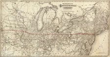 12" x 24" 1873 Map Of The Continental Railway Route & Its Connecting Lines