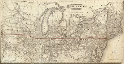 12'' x 24'' 1873 Map Of The Continental Railway Route & Its Connecting Lines