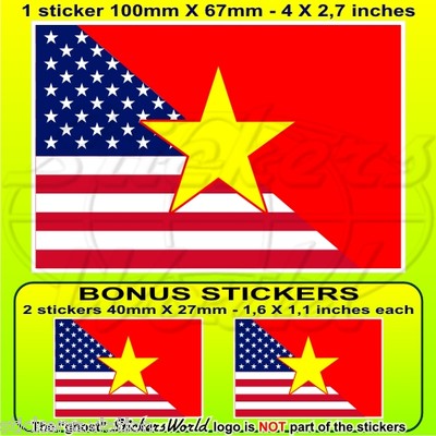 USA Vietnam Flag Bumper Stickers - 4-Pack 50mm Vinyl Decals Left-Right Design