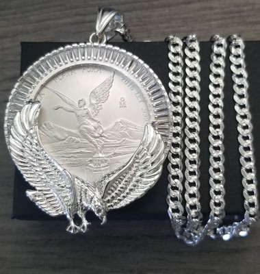 cadena bizel con zirconia y mone.da de 1 oz plata 925 MX 79g 24