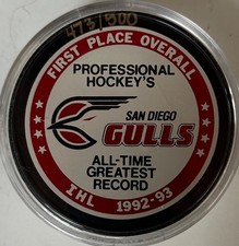 SAN DIEGO GULLS 1992-1993 LIMITED IHL OFFICIAL GAME PUCK /500 - CZECHOSLOVAKIA