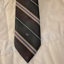 Christian Dior Mens Tie Black Striped Silk Blend Designer Necktie Italy USA made