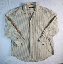 Nautica Shirt Mens XL Yellow Blue Striped Button Down Cotton Long Sleeve Pocket