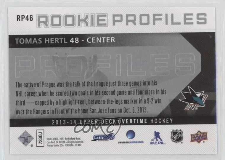 2013-14 Upper Deck Overtime Rookie Profiles Tomas Hertl #RP46 RC - Image 2 of 2