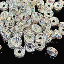 6,8,10mm Rhinestone Spacer Beads Silver & Gold Rondelle Jewelry Making DIY Craft