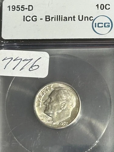 1955 D ROOSEVELT SILVER DIME ICG BRILLANT UNCIRCULATED - 90% SILVER -