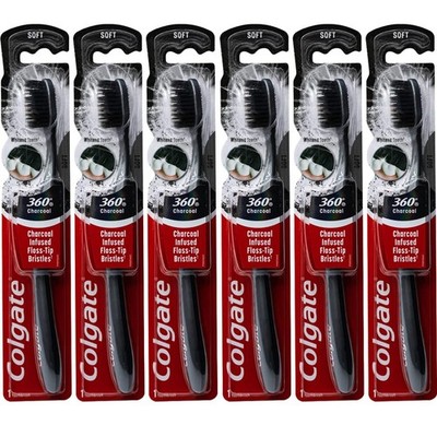 Colgate 360 Charcoal Soft Toothbrush Pack Of 6 Deep Cleaning Bristles