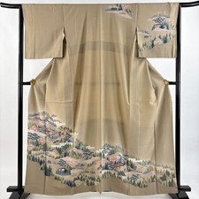 JAPANESE KIMONO HOMONGI LIGHT BROWN 159.5cm 5 ft 3 in PURE SILK DD6846