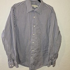 Pronto Uomo Modern Fit Dress Shirt Mens L Large Purple Striped Long Sleeve Shirt