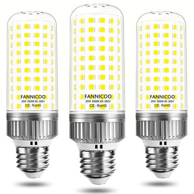 E26 LED Bulb,25W Corn Light Bulb 200W 3 Count (Pack of 1), Daylight White 