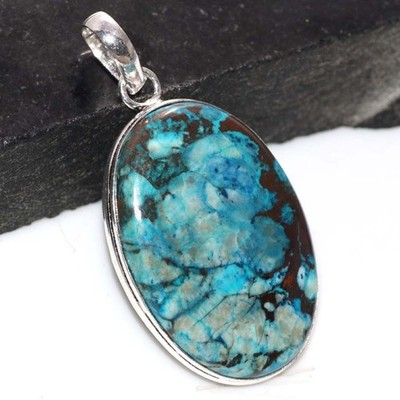 Chrysocolla 925 Silver Plated Pendant 2'' Boho Festival Jewelry Fashion Sale MJ